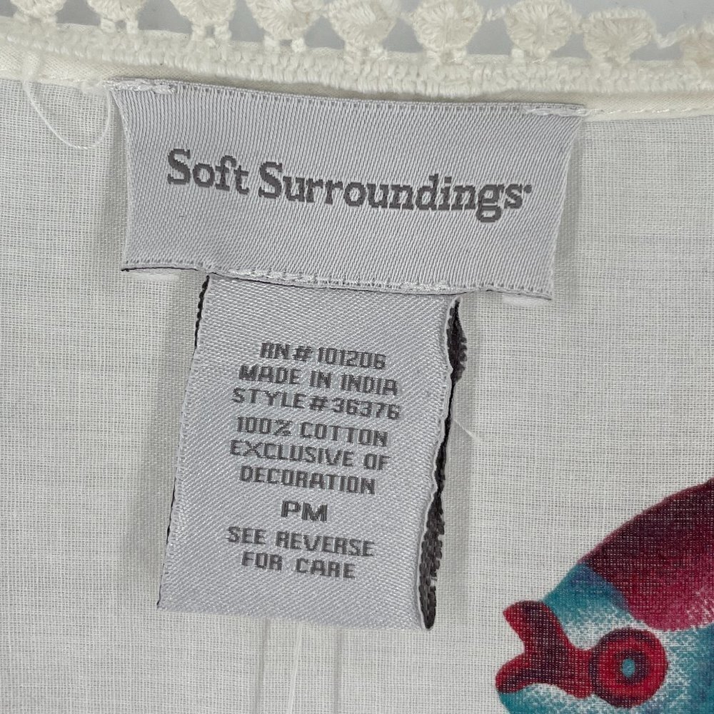 Soft Surroundings Seychelles Bead Trim White Fish and Coral Print Tunic PM - Picture 7 of 8